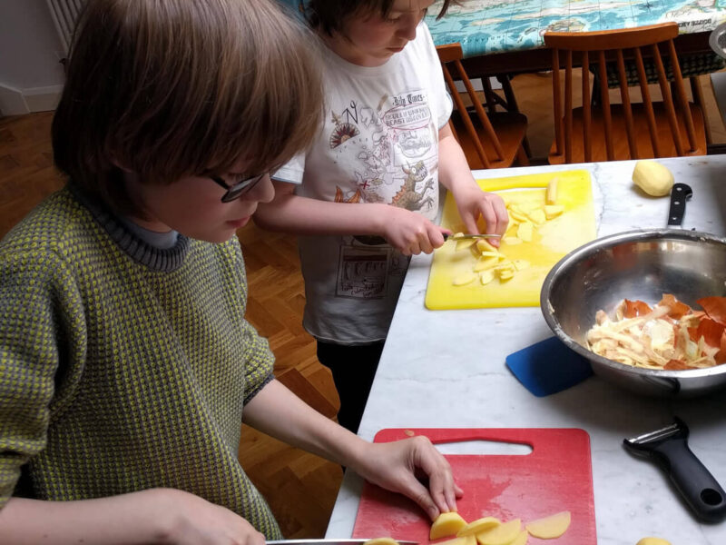Children cooking.